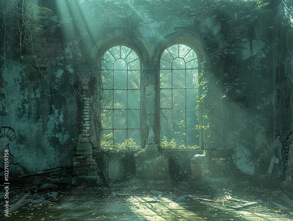 Forgotten Beauty: Sunbeams in a Decayed Building