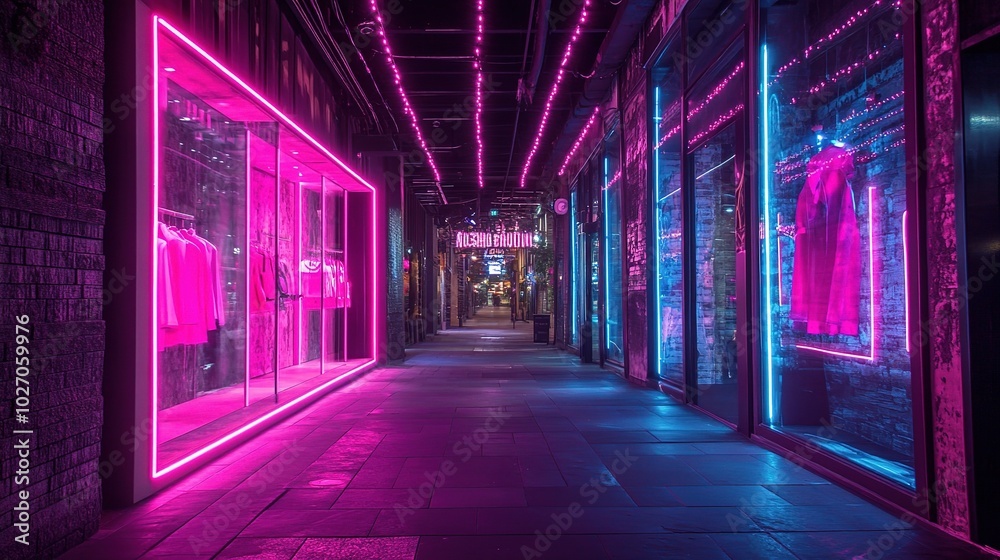 Fototapeta premium Colorful Neon Lights in an Urban Alleyway