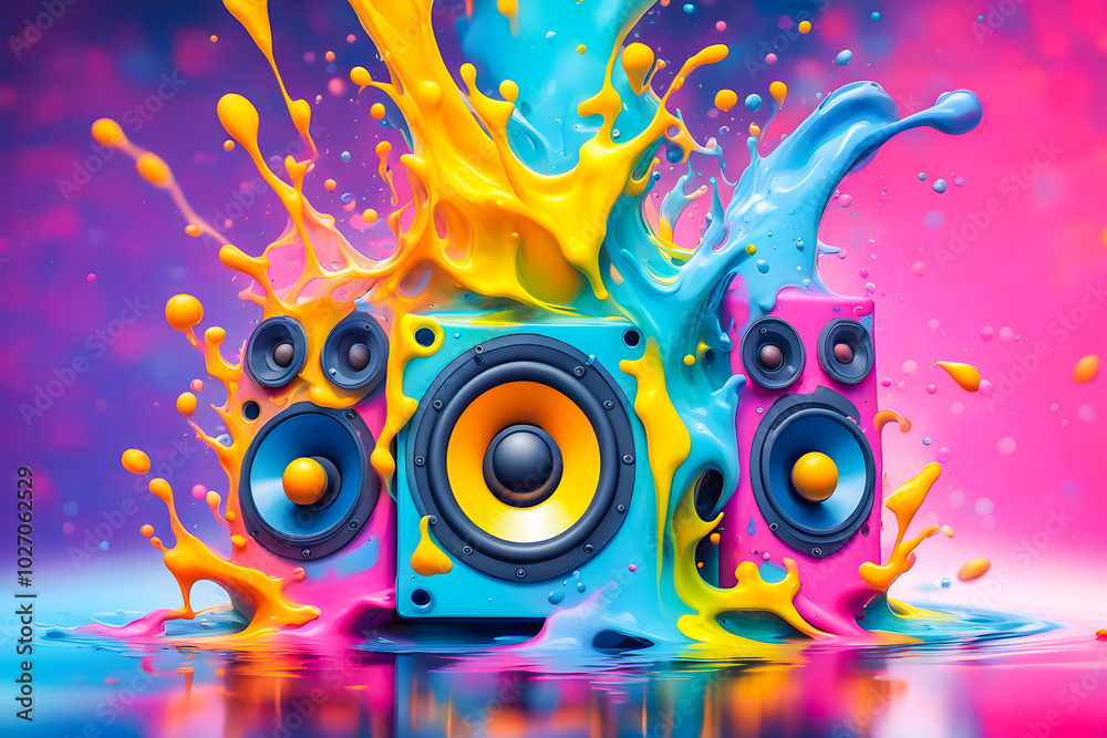 illustration of speaker and liquid splashing on the abstract background. illustration of speaker and liquid splashing on the abstract background.