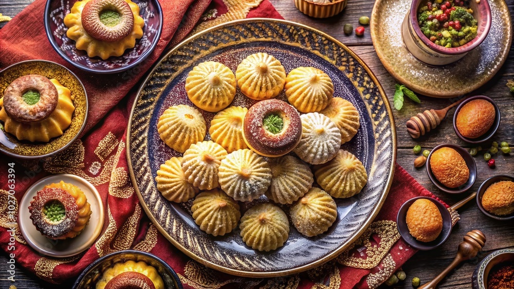 Traditional Arabic Maamoul Cookies with Dates - Top View Panoramic Photography Traditional Arabic Maamoul Cookies with Dates - Top View Panoramic Photography