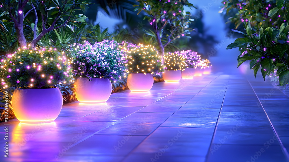 Fototapeta premium Luminous Garden Path at Night 