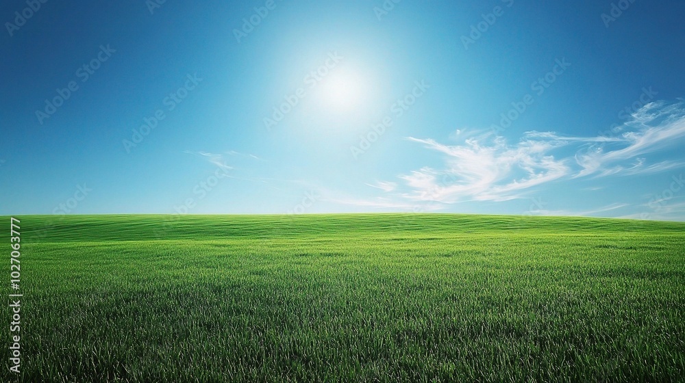 Serene Landscape with Blue Sky and Green Field Serene Landscape with Blue Sky and Green Field