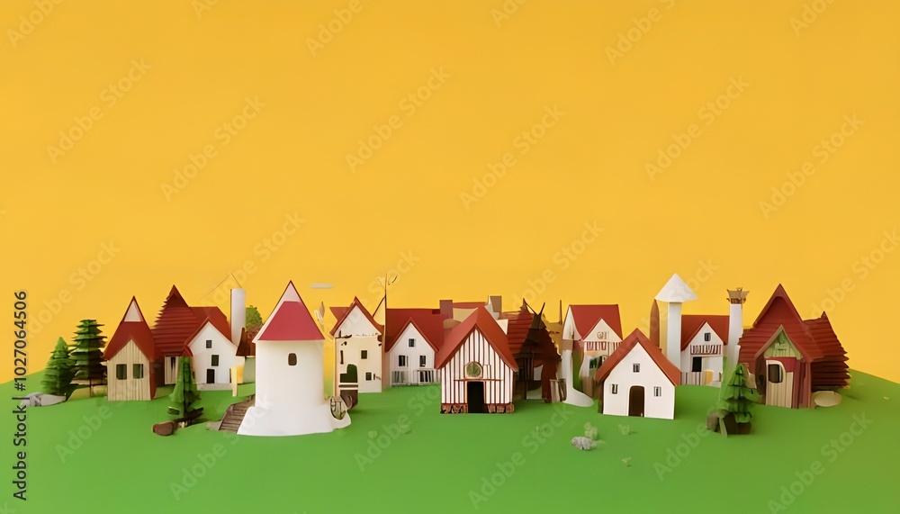 Naklejka premium Abstract 3D cute Viking style village.