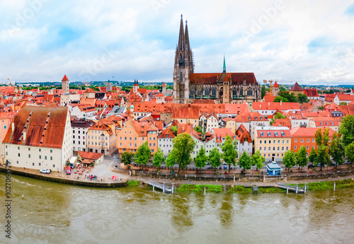 Regensburg city aerial panoramic view, Germany
