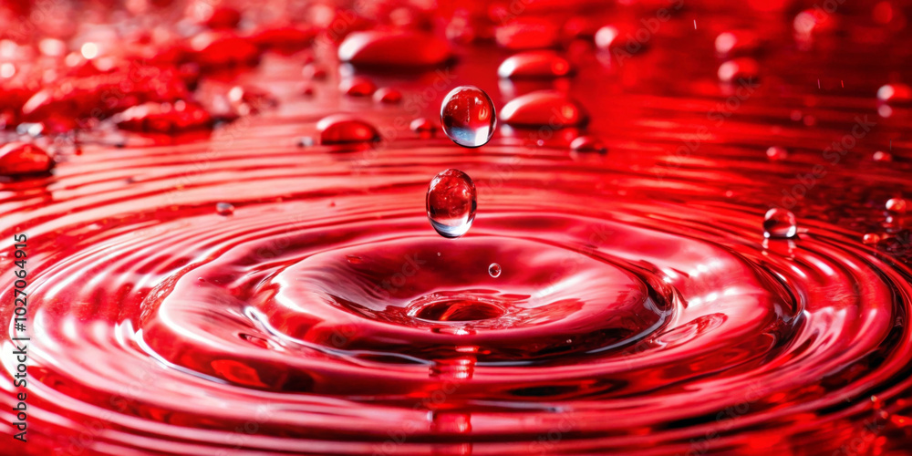 A drop of liquid falls into a pool, creating concentric waves that spread outward in vivid shades of red. The striking fixation highlights the smoothness and dynamism of the water surface. AI generate A drop of liquid falls into a pool, creating concentric waves that spread outward in vivid shades of red. The striking fixation highlights the smoothness and dynamism of the water surface. AI generate