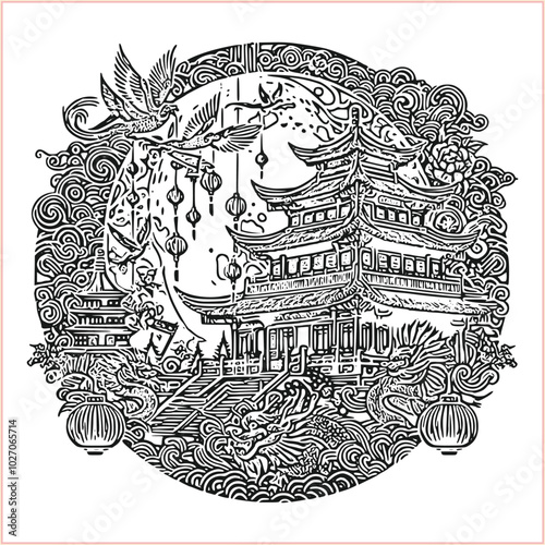 lunar new year,Chinese dragon,
Dragon with round shield, cut, out vector, silhouette,
fantasy, mythology, reptile, tattoo, characters, clip art, cut out, luxury, mascot, medieval, monochrome, prosperi