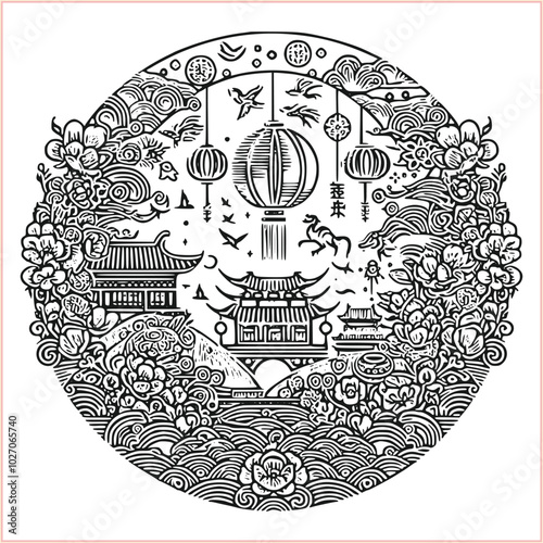 lunar new year,Chinese dragon,
Dragon with round shield, cut, out vector, silhouette,
fantasy, mythology, reptile, tattoo, characters, clip art, cut out, luxury, mascot, medieval, monochrome, prosperi