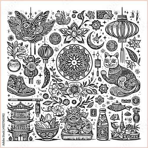 lunar new year,Chinese dragon,
Dragon with round shield, cut, out vector, silhouette,
fantasy, mythology, reptile, tattoo, characters, clip art, cut out, luxury, mascot, medieval, monochrome, prosperi