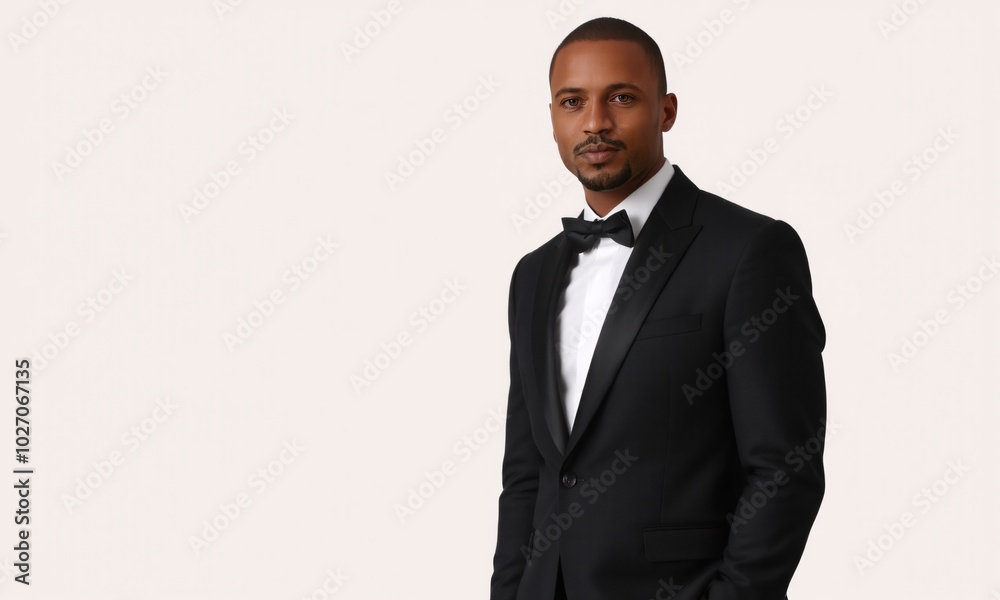 A distinguished Black man in a perfectly tailored black tuxedo A distinguished Black man in a perfectly tailored black tuxedo