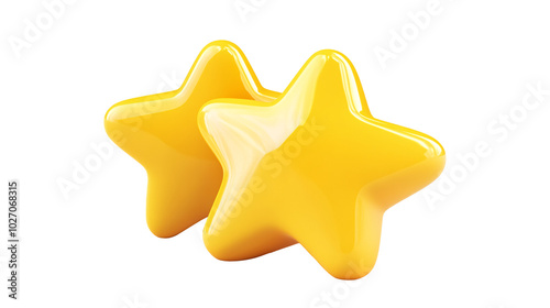  golden stars shaped 3d render icon isolated on white and transparent background.