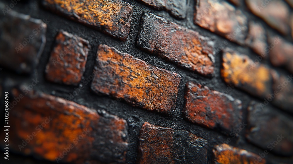 A close-up view of a brick wall with a dark, wet, and textured surface. A close-up view of a brick wall with a dark, wet, and textured surface.