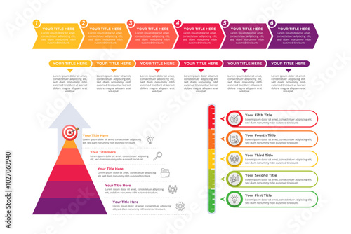 Infographic Elements with Multiple Step and Editable Text for Business Presentation, Poster, Banner and Booklet.