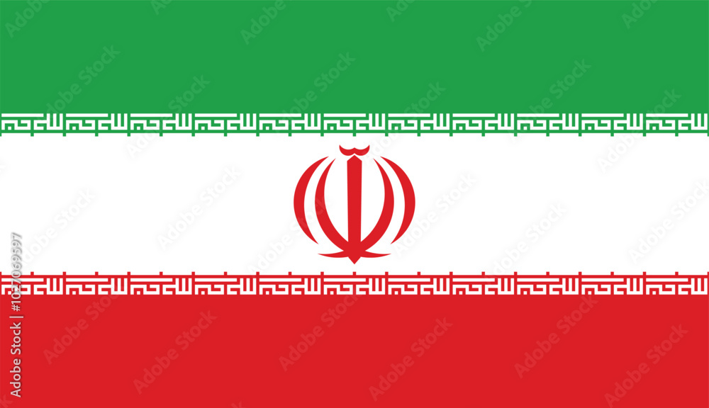 Flag of Iran, Iranian National Flag, Green, White, and Red Tricolor, Iranian Flag,  flat vector