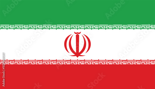 Flag of Iran, Iranian National Flag, Green, White, and Red Tricolor, Iranian Flag,  flat vector