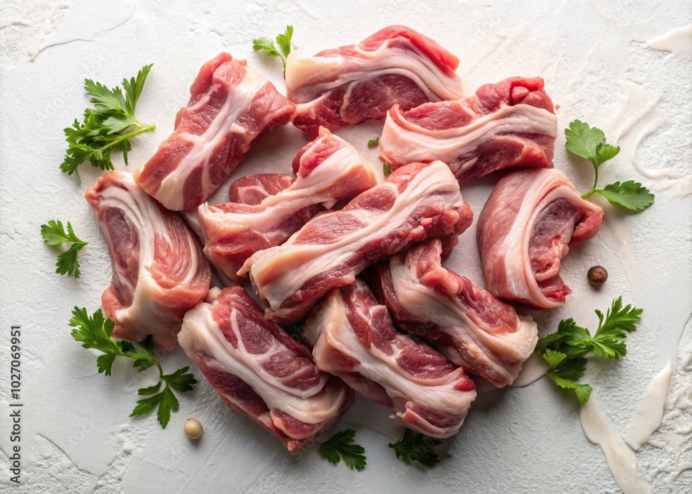 Uncooked Pig Tail on White Surface - High-Quality Drone Photography for Culinary and Food Industry Use Uncooked Pig Tail on White Surface - High-Quality Drone Photography for Culinary and Food Industry Use