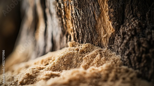 Wallpaper Mural A macro shot of sand clinging to the base of a desert plant, highlighting the fine details of the rough bark and textured soil Torontodigital.ca