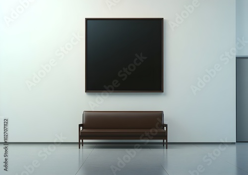 Minimalist Interior Design with Brown Leather Sofa and Black Framed Picture