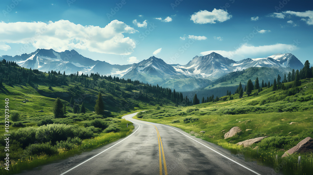 Naklejka premium Wide-angle view mountain road