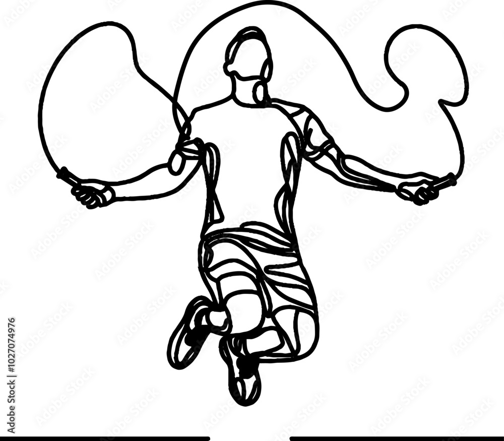 Fototapeta premium Line art of a men jumping rope
