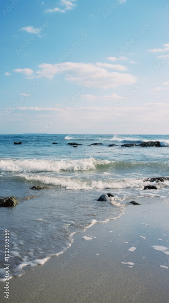 Tranquil Ocean Waves Hitting Sandy Shore Tranquil Ocean Waves Hitting Sandy Shore