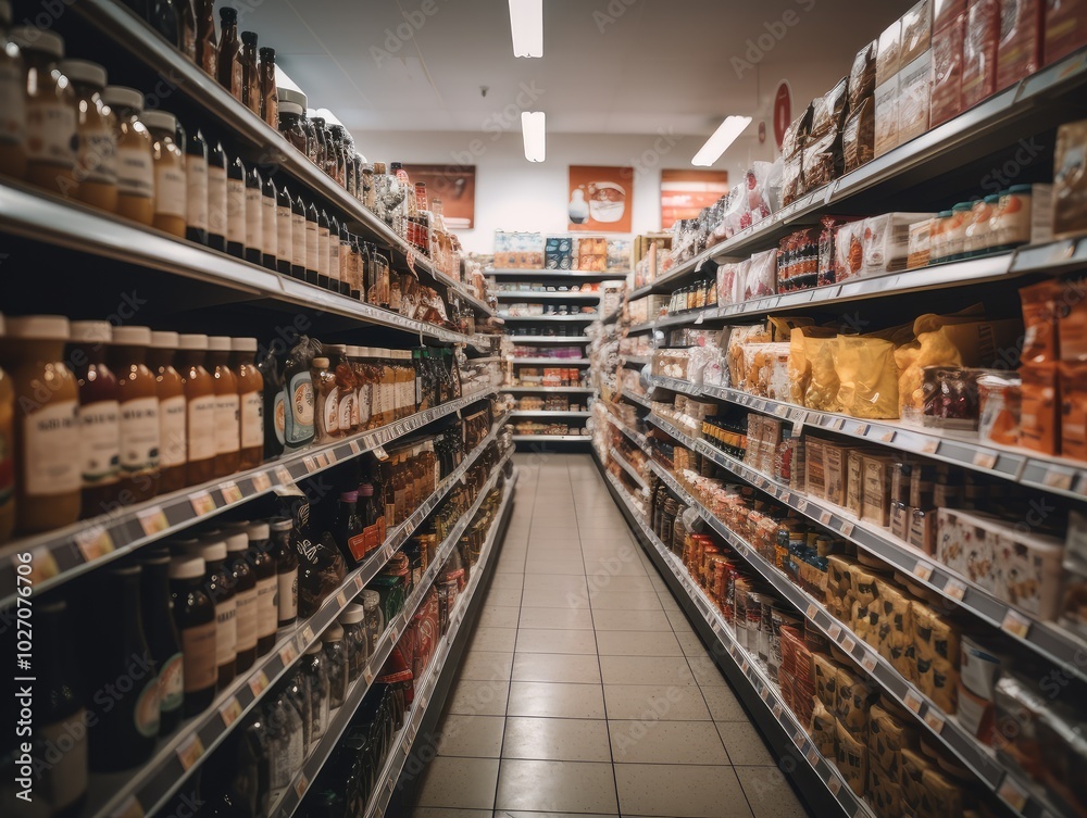 Wide Aisle in Modern Supermarket Wide Aisle in Modern Supermarket