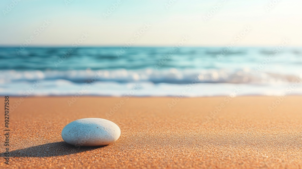Solitary Pebble on Smooth Sand by the Sea Solitary Pebble on Smooth Sand by the Sea