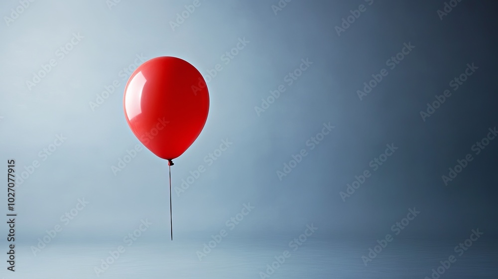 Single Red Balloon Floating in Gray Background Single Red Balloon Floating in Gray Background