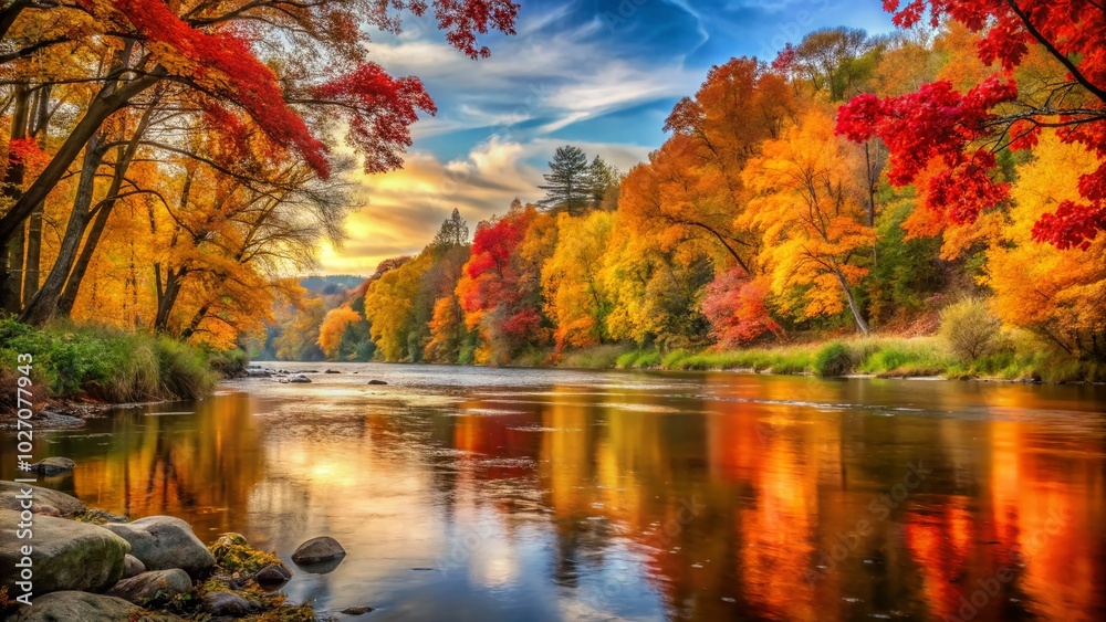 Fototapeta premium Vibrant Autumn Colors on Apple River for Success in Nature Photography