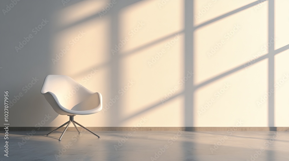 Minimalist White Chair in Empty Room with Soft Light Minimalist White Chair in Empty Room with Soft Light