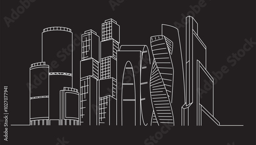 Skyscrapers of Moscow City linear vector illustration. Urban landscape.