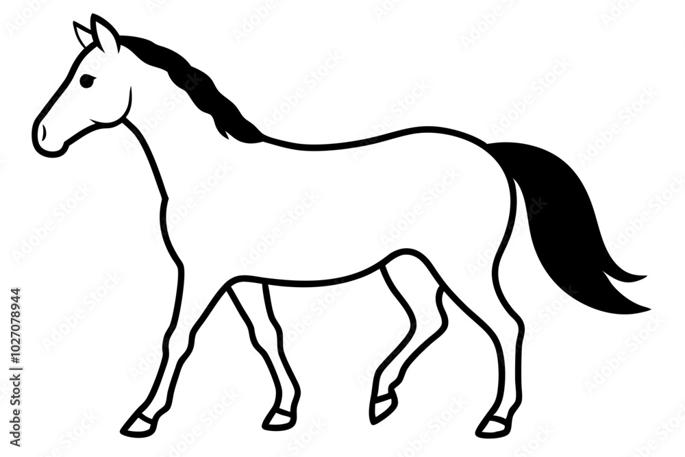 simple icon Children coloring book page, line art, monochrome black and white, cartoon outline cute style, illustration of a horse simple icon Children coloring book page, line art, monochrome black and white, cartoon outline cute style, illustration of a horse