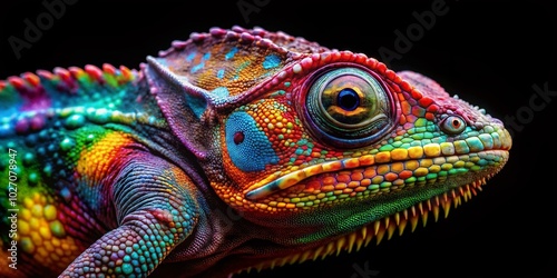 Vibrant Chameleon on Black Background - Exotic Reptile Photography