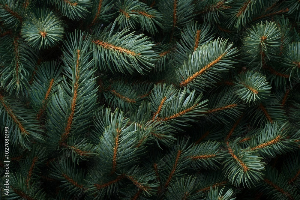 A seamless pattern of dark green pine branches and needles, creating an elegant background for festive Christmas designs A seamless pattern of dark green pine branches and needles, creating an elegant background for festive Christmas designs