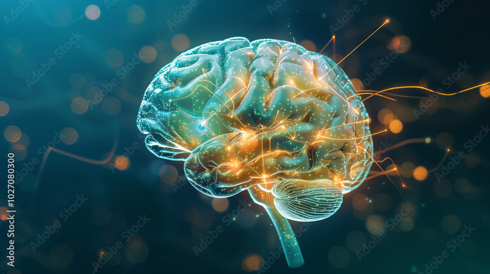 Close-up of human brain with intricate neural pathways,symbolizing cognitive biases and complex thought processes, ideal for
educational or scientific presentations.