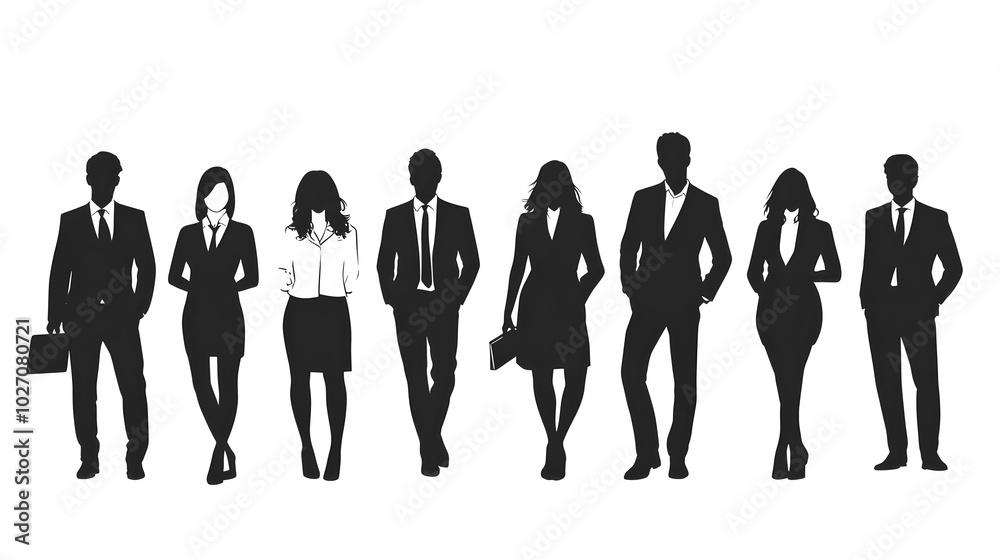 Silhouettes of Eight Business Professionals in Formal Attire Silhouettes of Eight Business Professionals in Formal Attire