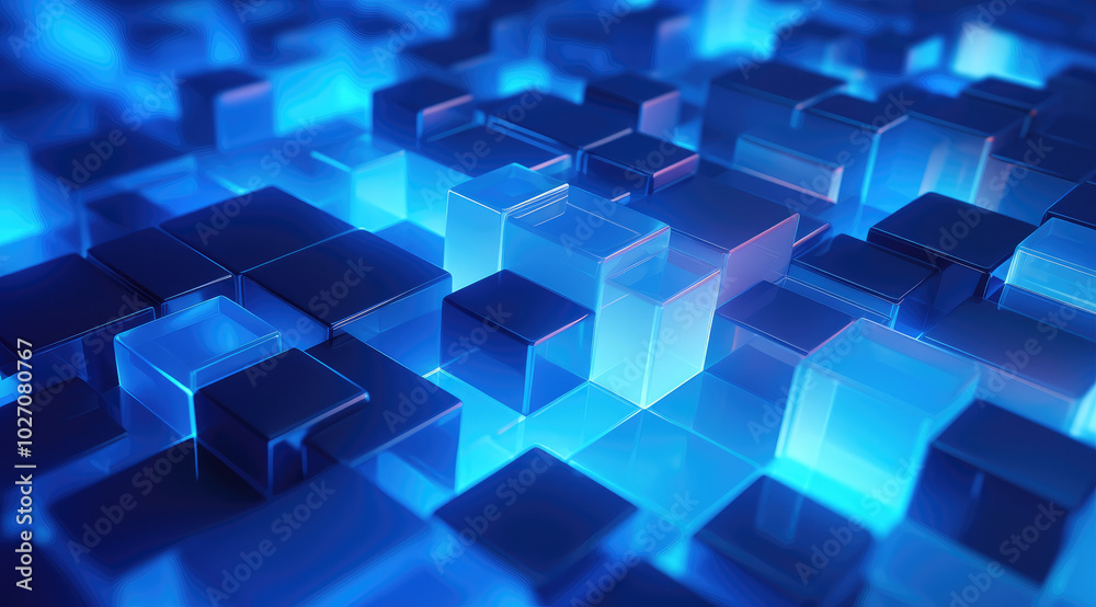 Abstract Blue Cubes Technology Background Abstract Blue Cubes Technology Background