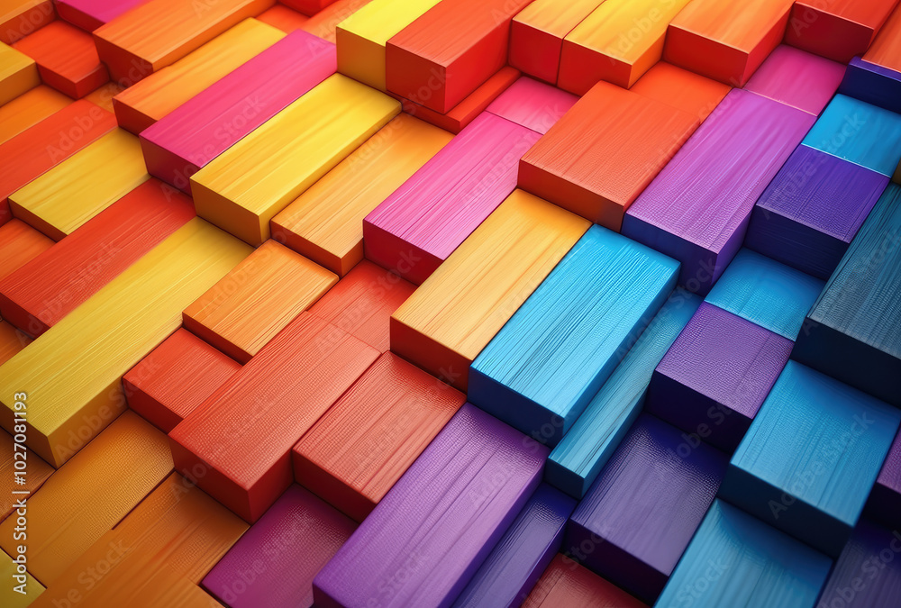 Fototapeta premium Vibrant Rainbow-Colored Wooden Blocks Pattern
