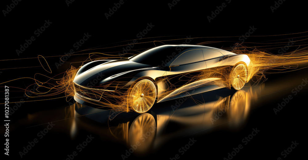 High-Speed Futuristic Car in Dynamic Light Trails High-Speed Futuristic Car in Dynamic Light Trails