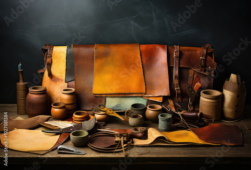 Vintage Leatherworking Tools and Crafts Display photo