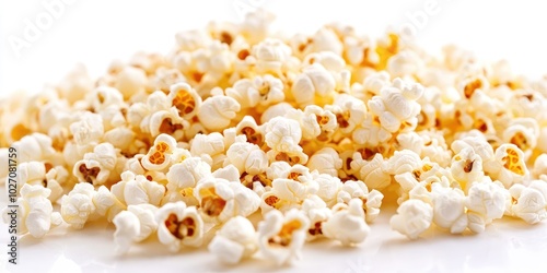 Isolated popcorn kernels on white background for snack and cinema theme