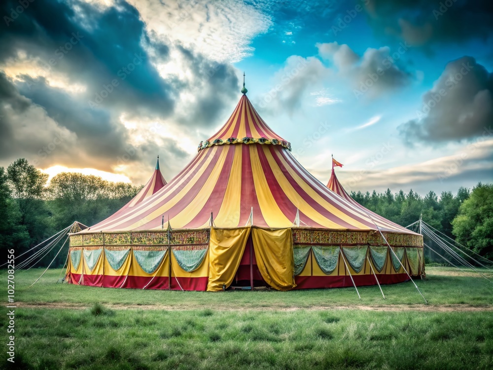 Vibrant Hand-Drawn Circus Tent in Yellow and Red Colors | Documentary Photography Vibrant Hand-Drawn Circus Tent in Yellow and Red Colors | Documentary Photography