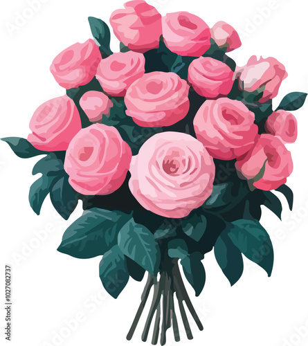 Pink Roses Bouquet - Elegant Floral Arrangement Vector Illustration