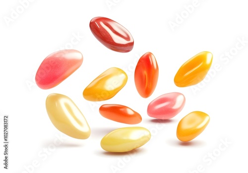 Colorful Jelly Beans Falling on White Background photo