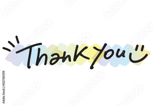 水彩風のおしゃれなthank you・サンキューの手書き文字イラスト　横1行