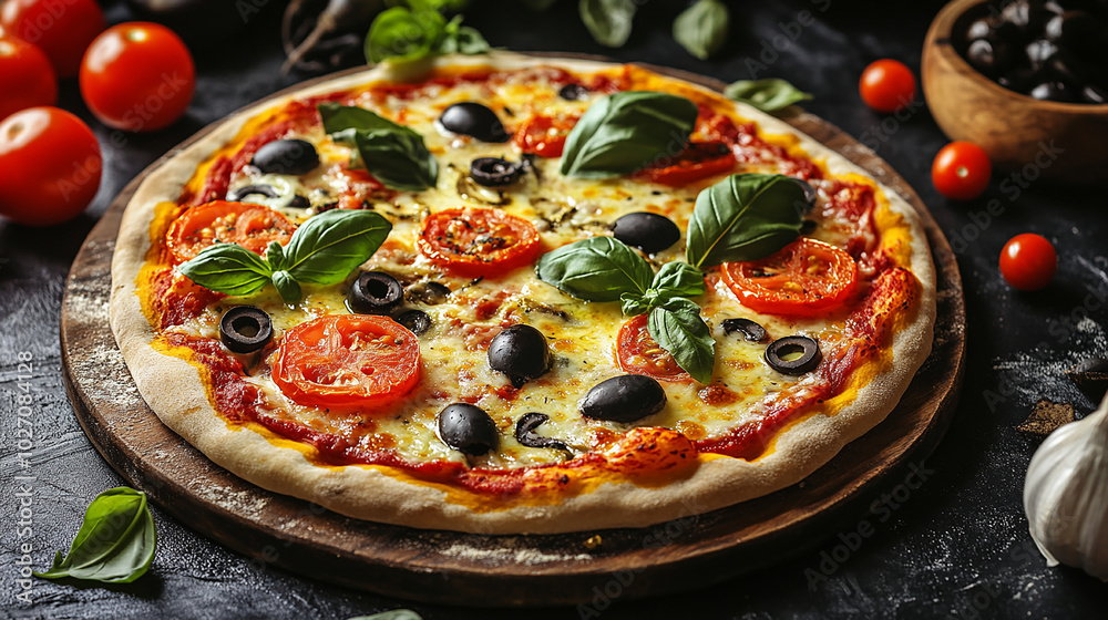 Freshly baked pizza with bubbling cheese and a crisp crust