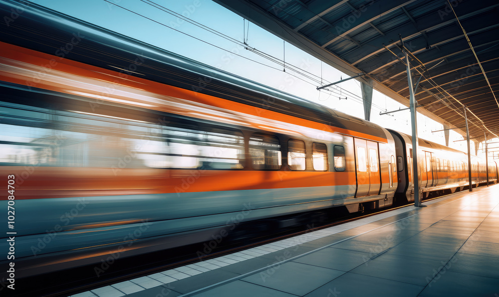 Speeding Train at Sunset Railway Station Speeding Train at Sunset Railway Station