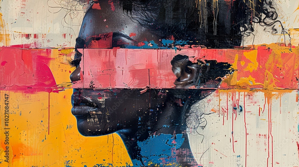 Fototapeta premium Abstract Portrait of a Woman with Bold Colors and Textures