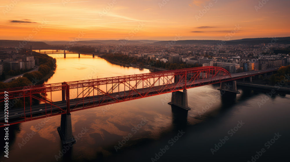 Fototapeta premium Majestic Sunset Over the City's Iconic Bridge