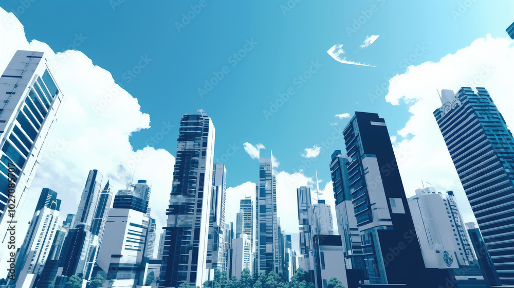 Modern Skyline: Urban Architecture and Blue Skies Modern Skyline: Urban Architecture and Blue Skies