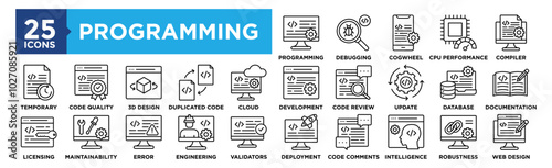 Computer Programming icon collection set. Containing design technology, software, programming, data, internet